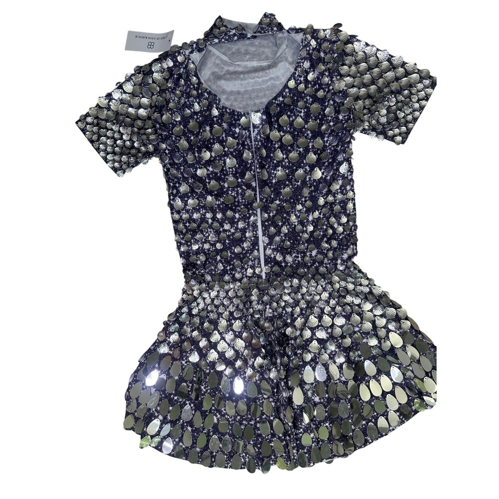 NWT Born in Stockholm Melanie metallic party dress silver festival mini large - Picture 8 of 13